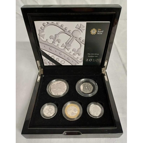 4039 - 2010 UK SILVER PIEDFORT 5-COIN SET, IN CASE OF ISSUE, WITH C.O.A.