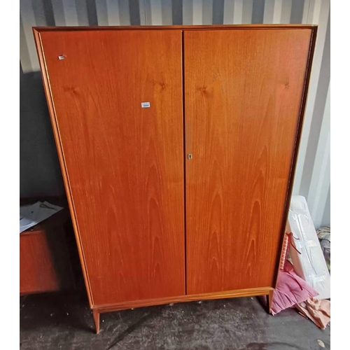 5004 - MCINTOSH TEAK 2 DOOR GENTLEMAN'S WARDROBE ON TAPERED SUPPORTS.  176 CM TALL