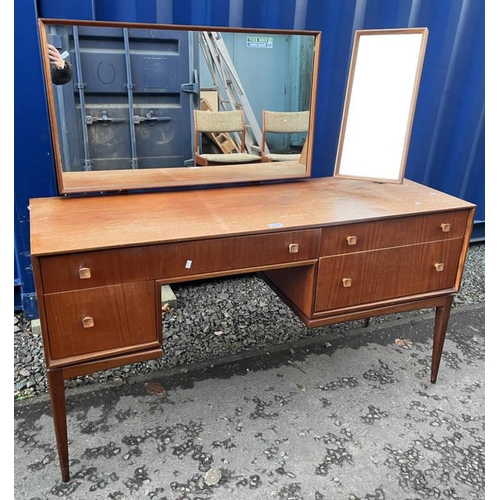 5005 - MCINTOSH TEAK DRESSING TABLE WITH SWING MIRROR & ADJUSTABLE MIRROR OVER 4 DRAWERS ON TAPERED SUPPORT... 