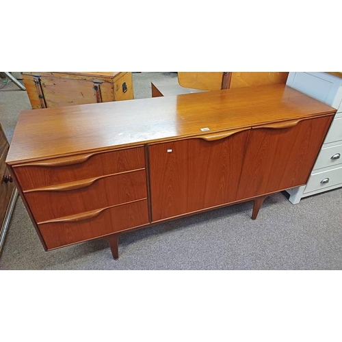 5007 - A.H. McINTOSH & CO LTD, TEAK SIDEBOARD WITH 3 DRAWERS & 3 PANEL DOORS ON TAPERED SUPPORTS.  76 CM TA... 