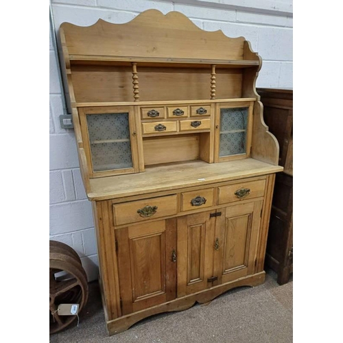 5021 - LATE 19TH CENTURY/ EARLY 20TH CENTURY PINE DRESSER WITH GALLERY BACK OVER 3 DRAWERS WITH 3 PANEL DOO... 