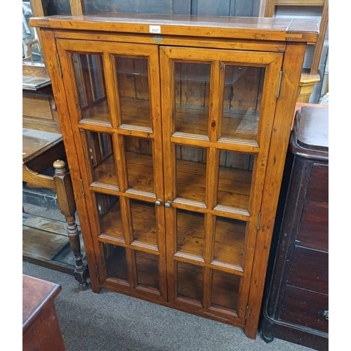 5027 - OAK DISPLAY CABINET WITH 2 GLAZED PANEL DOORS OPENING TO SHELVED INTERIOR LABELLED 'THE IRISH COAST ... 