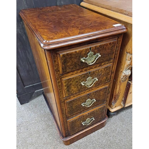 5061 - 19TH CENTURY WALNUT CHEST WITH 4 DRAWERS & BRASS HANDLES ON PLINTH BASE, HEIGHT 82CM