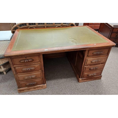 5304 - EARLY 20TH CENTURY MAHOGANY KNEE-HOLE DESK WITH LEATHER INSET TOP & 2 STACKS OF 4 DRAWERS