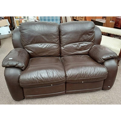 5309 - BROWN LEATHER RECLINING 2 SEATER SETTEE