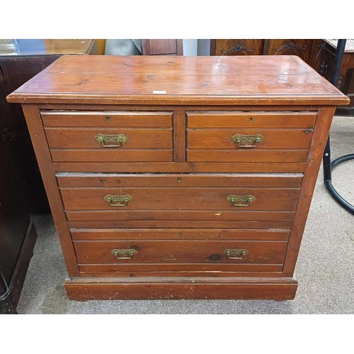 5411 - 19TH CENTURY MAHOGANY CHEST OF 2 SHORT OVER 2 LONG DRAWERS.  99CM TALL X 100 CM WIDE