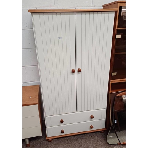 5514 - PAINTED PINE 2 DOOR WARDROBE WITH 2 DRAWERS TO BASE, 154CM TALL