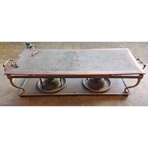 6019 - COPPER & BRASS HOT PLATE WITH PARAFFIN BURNER STAMPED RD 412398