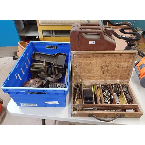 6045 - GOOD SELECTION OF MACHINE/LATHE PARTS, JERRY CAN, ETC