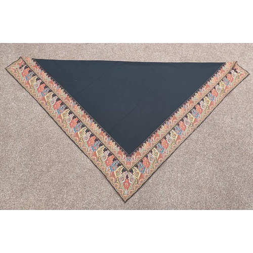 611 - BLACK PAISLEY SHAWL WITH SEWN WORK DECORATION AROUND EDGES, 144 CM X 142 CM