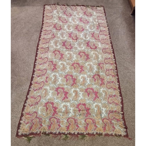 613 - LARGE PAISLEY SHAWL WITH FLORAL SEWNWORK PATTERN THROUGHOUT AND FRINGED EDGES, 330 CM X 165 CM