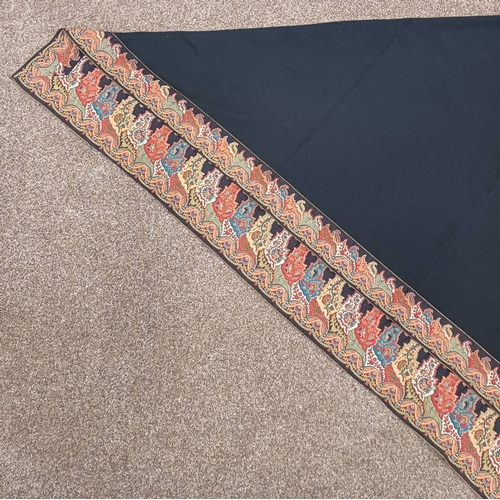 611 - BLACK PAISLEY SHAWL WITH SEWN WORK DECORATION AROUND EDGES, 144 CM X 142 CM