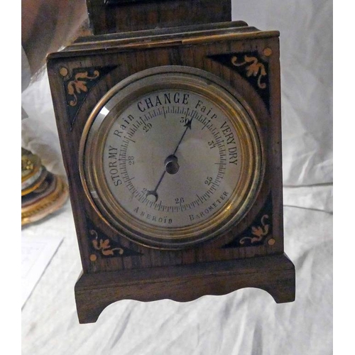 91 - 19TH CENTURY INLAID ROSEWOOD APPRENTICE PIECE LONG CASE CLOCK, THE SILVERED DIAL CLOCK WITH THERMOME... 