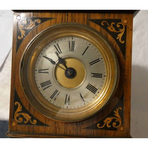 91 - 19TH CENTURY INLAID ROSEWOOD APPRENTICE PIECE LONG CASE CLOCK, THE SILVERED DIAL CLOCK WITH THERMOME... 