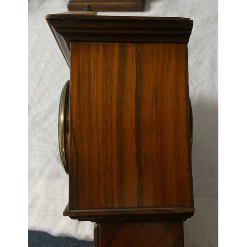 91 - 19TH CENTURY INLAID ROSEWOOD APPRENTICE PIECE LONG CASE CLOCK, THE SILVERED DIAL CLOCK WITH THERMOME... 