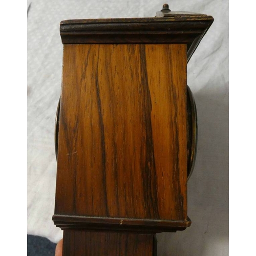 91 - 19TH CENTURY INLAID ROSEWOOD APPRENTICE PIECE LONG CASE CLOCK, THE SILVERED DIAL CLOCK WITH THERMOME... 