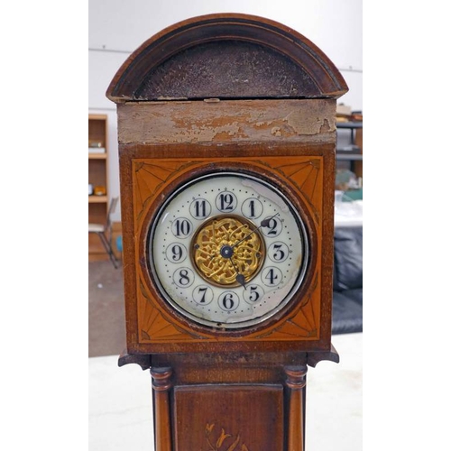 93 - 19TH CENTURY INLAID MAHOGANY APPRENTICE PIECE LONG CASE CLOCK WITH DECORATIVE PANEL TO DOOR & BASE -... 