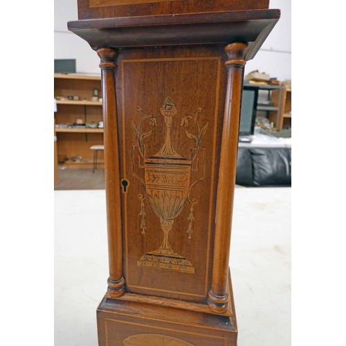 94 - 19TH CENTURY MAHOGANY APPRENTICE PIECE LONG CASE CLOCK WITH SATINWOOD, BOXWOOD & OLIVEWOOD INLAY. TH... 