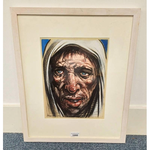 1000 - PETER HOWSON (ARR),  SELF PORTRAIT SIGNED & DATED 2004 FRAMED CHARCOAL DRAWING 31 X 24 CM