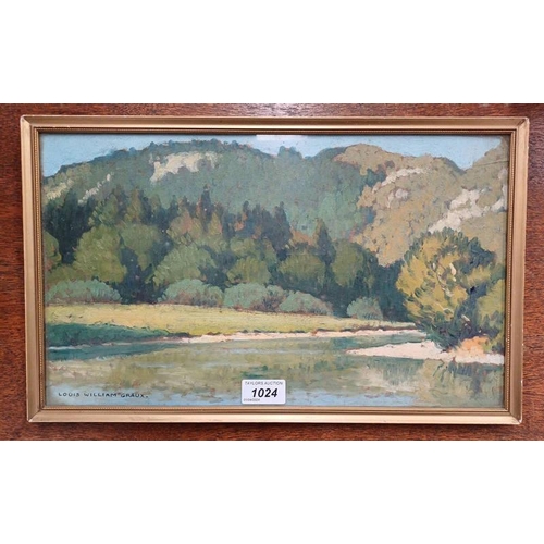 1024 - LOUIS WILLIAM GRAUX 'FRENCH RIVER SCENE' SIGNED  FRAMED OIL PAINTING 23 CM X 40 CM