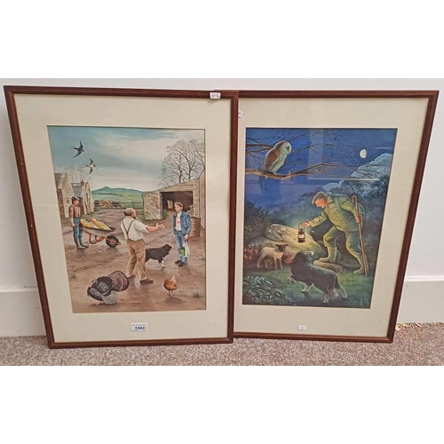 1025 - R WARD,  'LOST & FOUND & THE PRODIGAL SON',  SIGNED,  PAIR FRAMED WATERCOLOURS,  43 CM X 31 CM