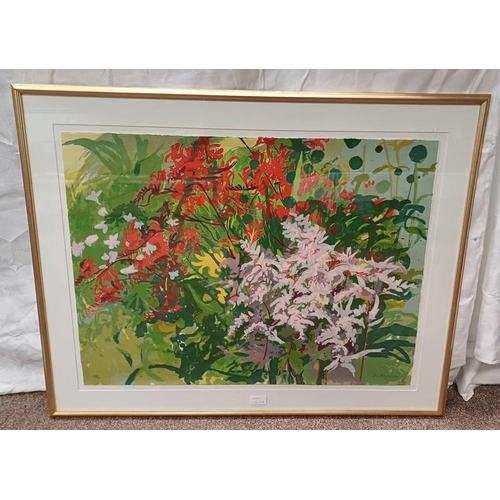 1035 - RW BATCHELOR ''PINK AND RED FLOWERS' SIGNED IN PENCIL FRAMED PRINT, 83/100 58 CM X 78 CM