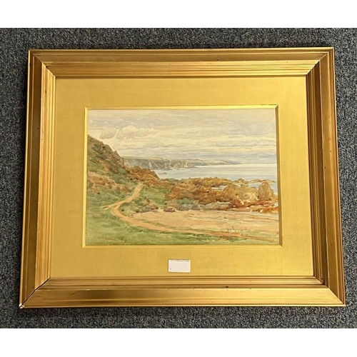1039 - JOHN MITCHELL,  'LOOKING UP THE COAST',  SIGNED,  GILT FRAMED WATERCOLOUR,  24 X 34 CM
