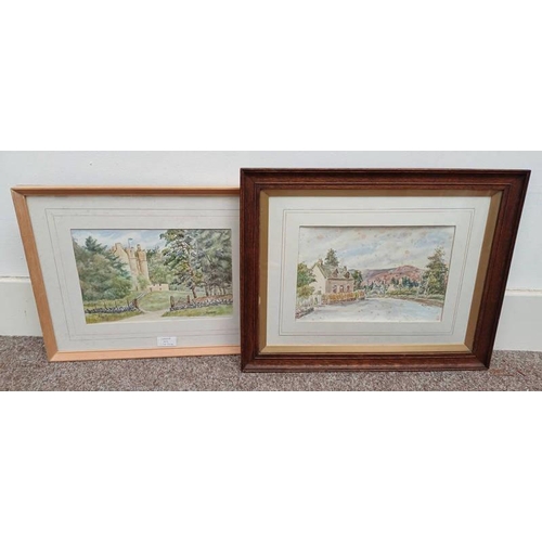 1068A - R H EADIE,   HOUSE IN THE HILLS & SCOTTISH CASTLE SCENE,  SIGNED 2 FRAMED WATERCOLOURS, BOTH 19 X 28... 