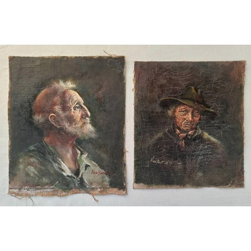 1068U - PAIR OF UNFRAMED UNMOUNTED PORTRAITS ON CANVAS, INDISTINCTLY SIGNED WOMIFORT, 23 X 19 CM & 21 X 18 C... 