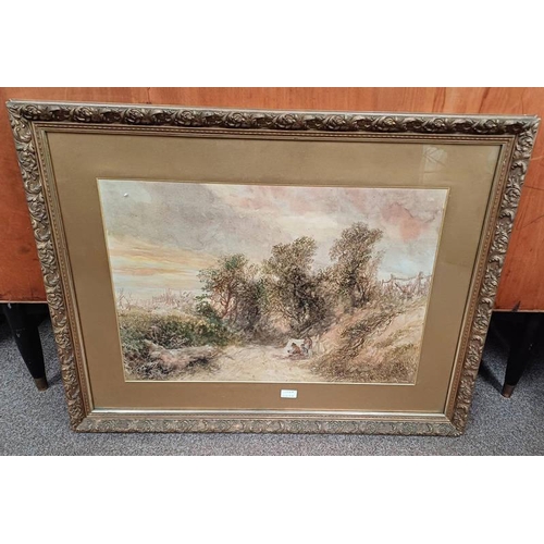 1068X - HENRY HARRIS LINES FAMILY CAMPING SIGNED & DATED 1885 GILT FRAMED WATERCOLOUR 46 X 68 CM