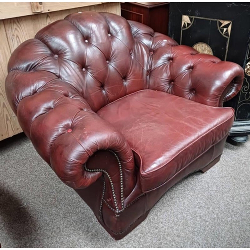 107 - OX BLOOD RED BUTTONED LEATHER ARMCHAIR
