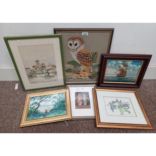 1080 - SELECTION OF PRINTS, OIL PAINTINGS ETC TO INCLUDE; META MESTON, LITTLE DOLLS, FRAMED PASTEL, SIGNED ... 