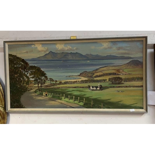 1081 - JOHN SIMPSON SPENCE  'ARRAN FROM THE PORTENCROSS ROAD, WEST KILBRIDE' SIGNED BOTTOM LEFT FRAMED OIL ... 