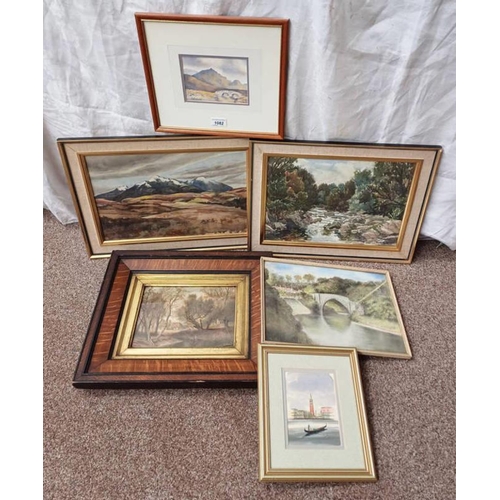 1082 - VARIOUS FRAMED WATERCOLOURS TO INCLUDE ; DAVID BALLARD, FOREST RIVER SCENE, SIGNED AND DATED 1947, P... 