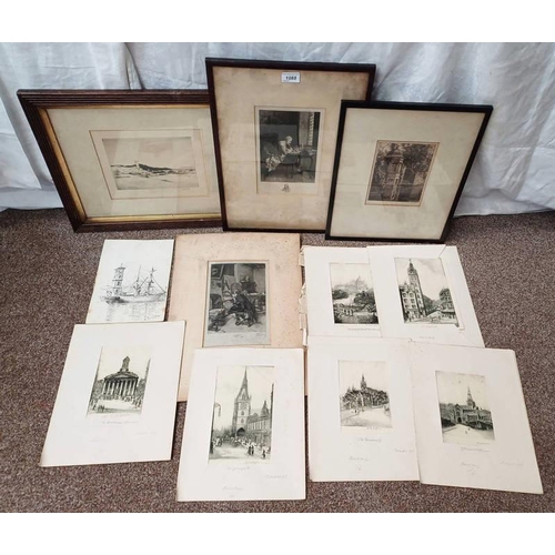 1088 - GOOD SELECTION OF ETCHINGS, ETC TO INCLUDE; W.S. DUNLAM, 5 UNFRAMED ARTIST PROOF ETCHINGS OF SCOTTIS... 