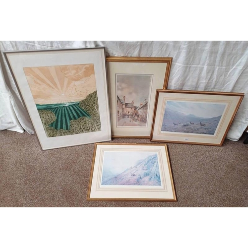 1091 - 4 FRAMED PRINTS TO INCLUDE ; DAVID M CHAPMAN, OSNABURG ST-FORFAR, SIGNED IN PENCIL, V.R. BALFOUR-BRO... 