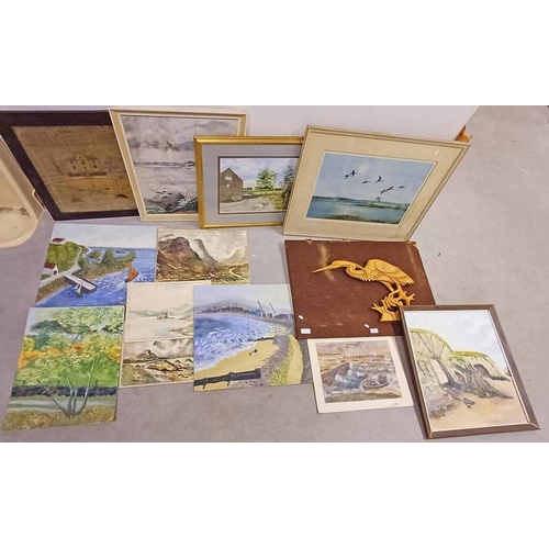1105 - GOOD SELECTION OF WATERCOLOUR, OIL PAINTING, ETC TO INCLUDE; 3 UNFRAMED WATERCOLOURS OF HIGHLAND SCE... 