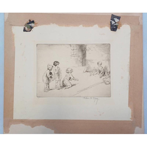 1111 - EILEEN SOPER  MARBLES  SIGNED IN PENCIL  UNFRAMED ETCHING MOUNTED TO BOARD 12.5 X 17.5 CM