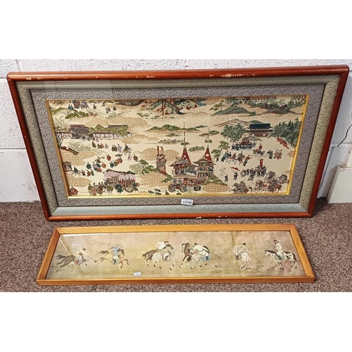 1125D - JAPANESE NEEDLEWORK OF COUNTRY SCENES TOGETHER WITH A PRINT OF MONGOL HORSEMEN