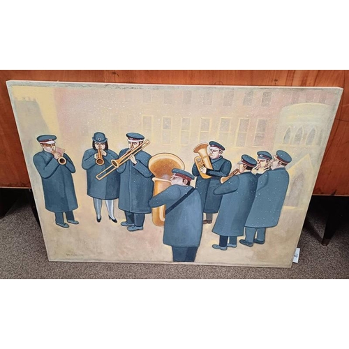 1125G - MCVEIGH SALVATION ARMY BAND SIGNED UNFRAMED OIL PAINTING 70 X 100 CM