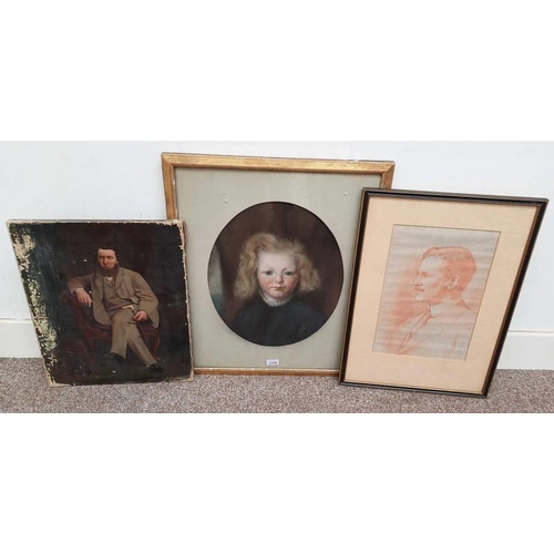 1129 - FRAMED PORTRAIT OF A GENTLEMAN INITIALLED H H, FRAMED GOUACHE PORTRAIT OF A YOUNG BLONDE HAIRED BOY ... 