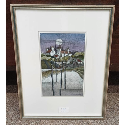 1184K - J R SUTHERLAND - (ARR)  ESTUARY MOONLIGHT SIGNED FRAMED WATERCOLOUR 24 X 15 CM