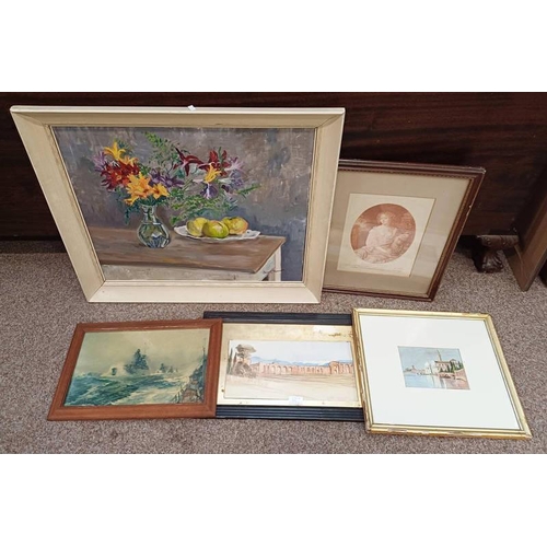 1184Q - JEAN C RODGERS, 'STILL LIFE OF FLOWERS', SIGNED , OIL PAINTINGS, TOGETHER WITH OTHER PAINTINGS, ENGR... 