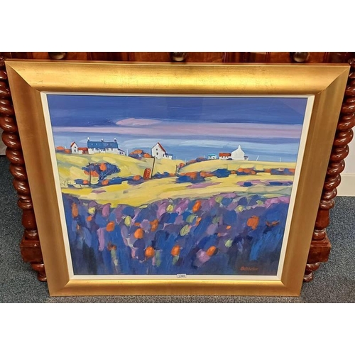 1195 - MARY BATCHELOR - (ARR),  CROFTS ISLAY SIGNED, LABEL TO REVERSE GILT FRAMED OIL ON CANVAS 78 X 83 CM