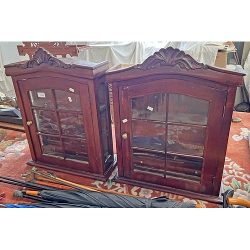 1238 - PAIR OF MAHOGANY DISPLAY CASES, WITH GLASS PANEL DOORS, 59 X 41 CM