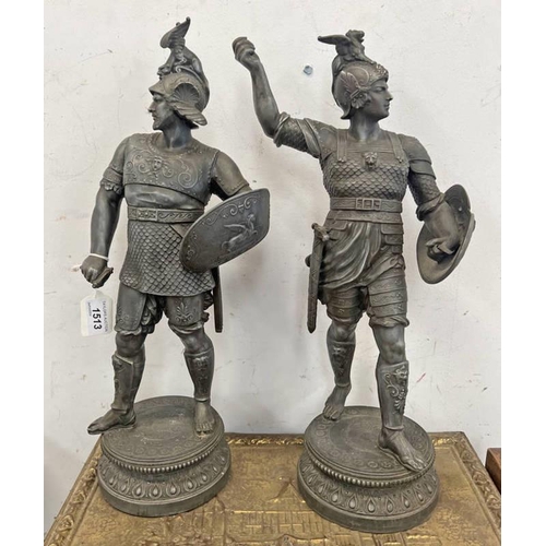 1239 - PAIR OF NEO CLASSICAL METAL WARRIOR FIGURES, 48CM TALL