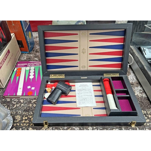 1241 - K & C LONDON BACKGAMMON SET TOGETHER WITH BEGINNING BACKGAMMON BY TIM HOLLAND