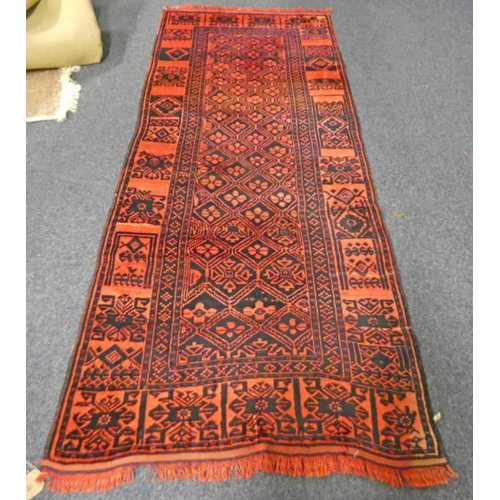 1274 - WASHED RED GROUND, IRANIAN NOMADIC RUNNER, UNIQUE DESIGN - 233 X 107 CM