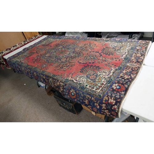 1279 - MULTICOLOURED GROUND PERSIAN TABRIZ CARPET WITH UNIQUE BLUE BORDER, 290 X 180CM