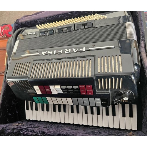 1295 - FARFISA TRANSIVOX ACCORDION, IN ORIGINAL CARRY CASE, TOGETHER WITH GREEN LEATHER BAG WITH PEDDLE, PO... 